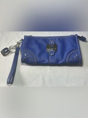 Rosetti Royal Blue Leather Wristlet Clutch with Metal Logo Plate